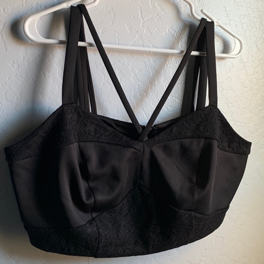 Torrid Black Scuba & Lace Bustier Strappy Top | Torrid Plus Size 1/1X